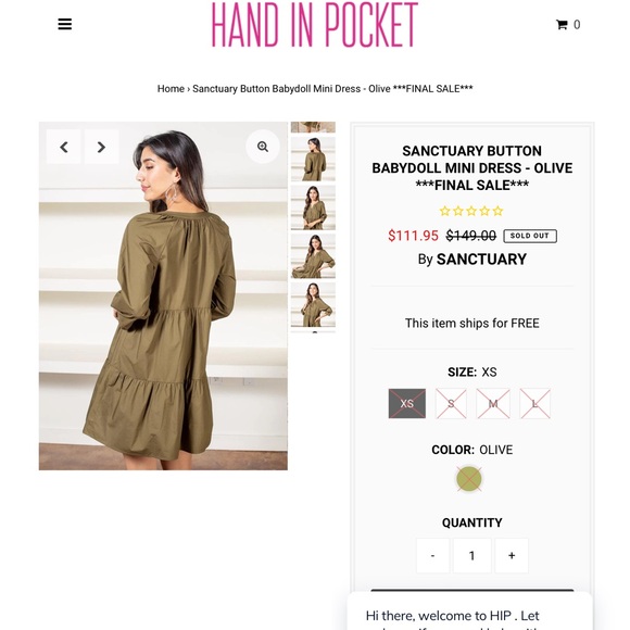 Sanctuary Button Babydoll Mini Dress Olive Size XS - Picture 10 of 10